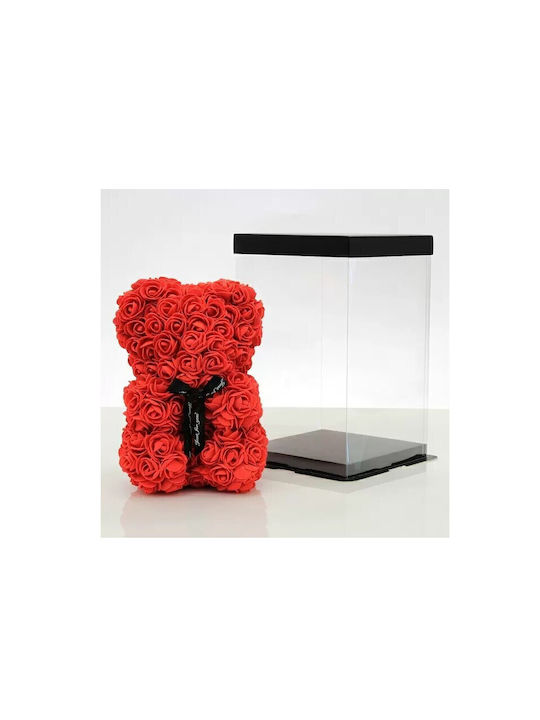 Teddy Bear Artificial Roses Box 25cm Red
