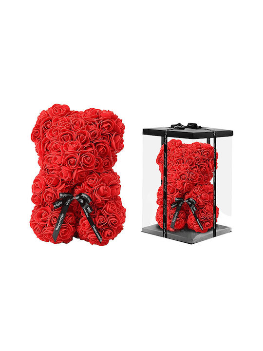 Teddy Bear Artificial Roses Box 25cm Red