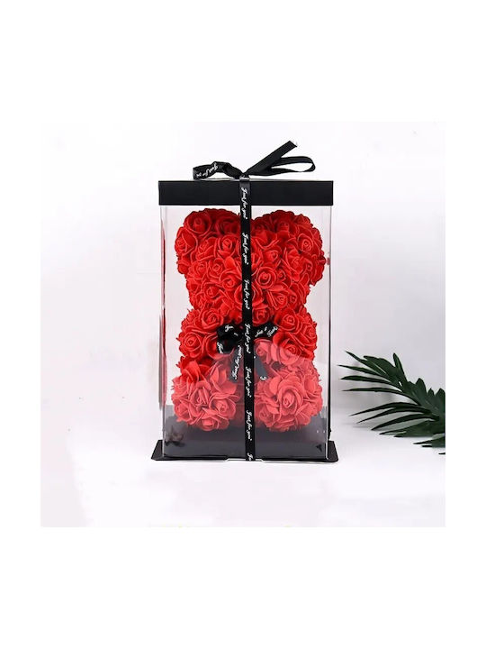 Teddy Bear Artificial Roses Box 25cm Red