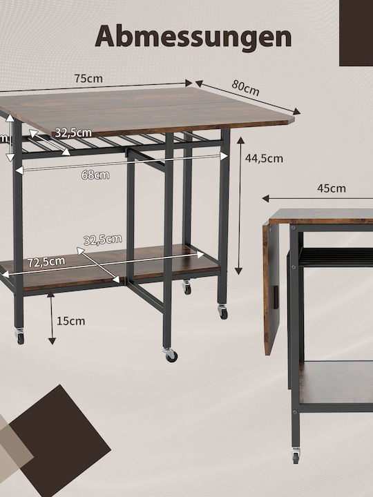 Collapsible Wooden Kitchen Table with Metal Frame Brown 75x80x75cm