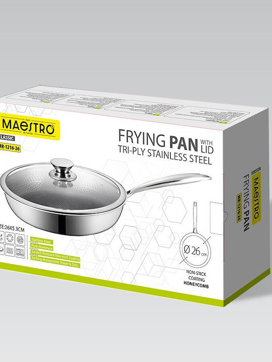 Maestro Stainless Steel Pan with Lid Ceramic Coating 26cm