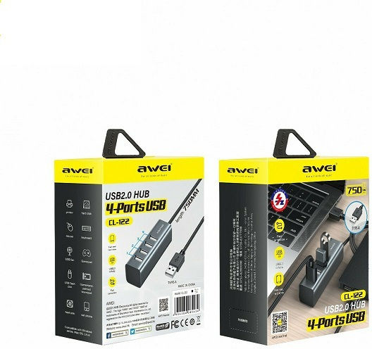 Awei Hub 4 Ports USB 2.0 with USB-A Connection Gray