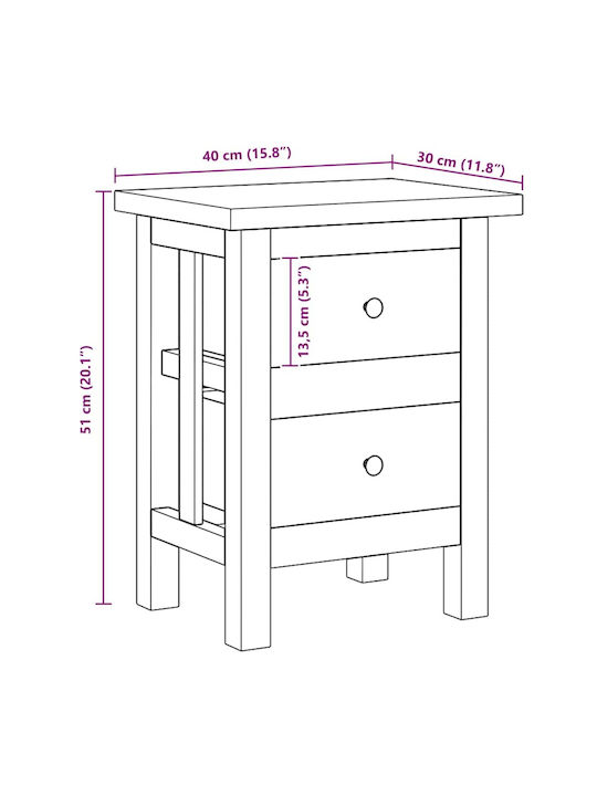 Bedside Table Made of Solid Brown Wood 40x30x51cm