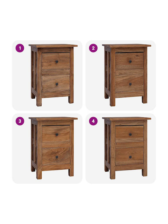 Bedside Table Made of Solid Brown Wood 40x30x51cm