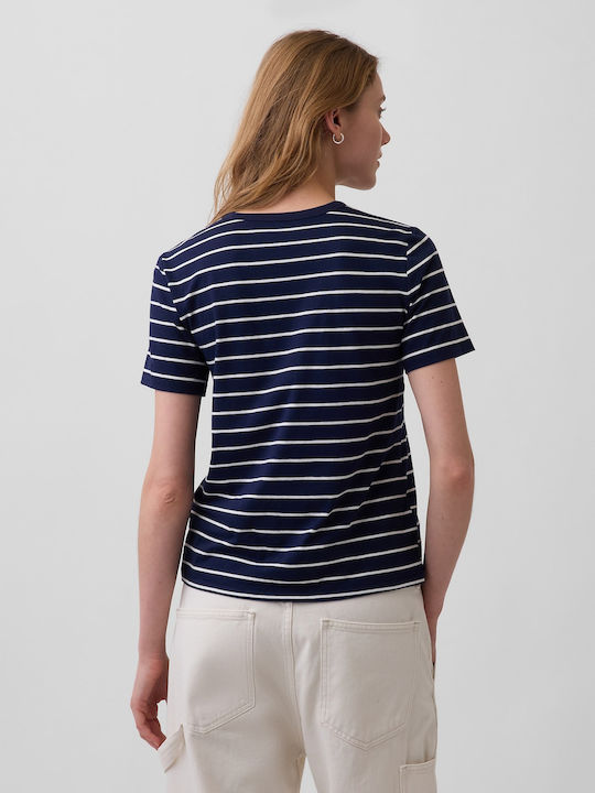 Women's Crop Cotton Striped Navy Blue & White Stripe Top