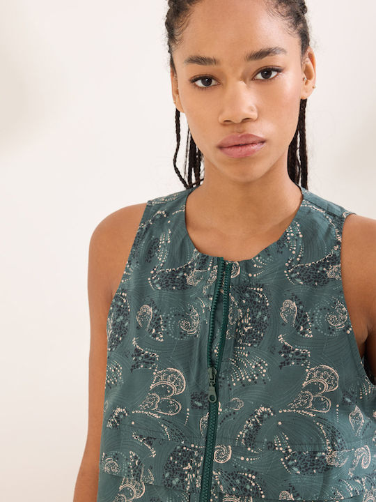 Women's Cotton Sleeveless Blouse with Zipper Green