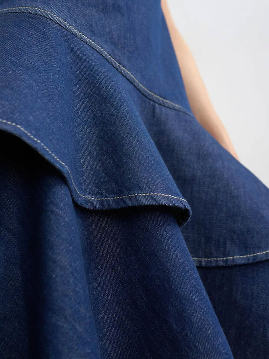 Καλοκαιρινό Mini Φόρεμα Τζιν με Βολάν Dark Aged Denim