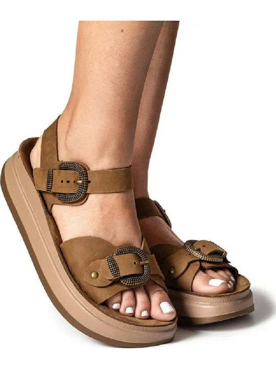 Δερμάτινα Γυναικεία Ανατομικά Σανδάλια Flatforms Ταμπά