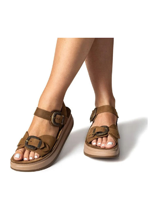 Δερμάτινα Γυναικεία Ανατομικά Σανδάλια Flatforms Ταμπά