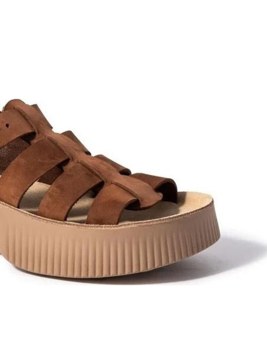 Leder Flache Damen Sandalen Cacao