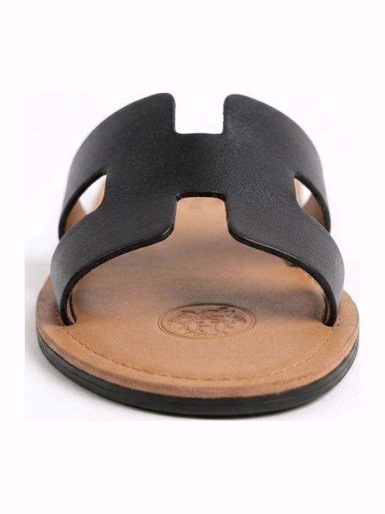 Leather Women's Flat Sandals Black