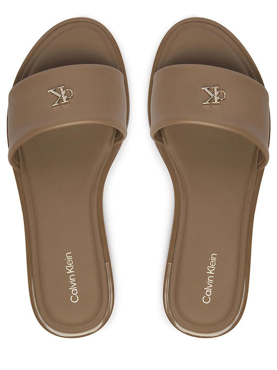 Leather Women's Flat Sandals Beige