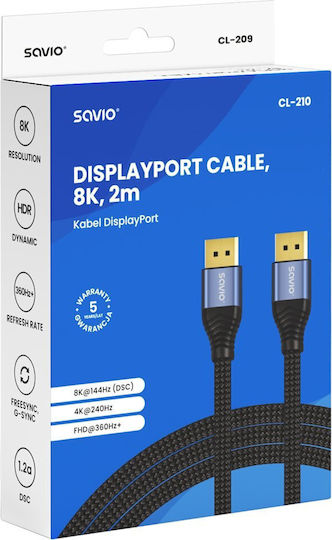 Savio Cable DisplayPort Male - DisplayPort Male 2m Black