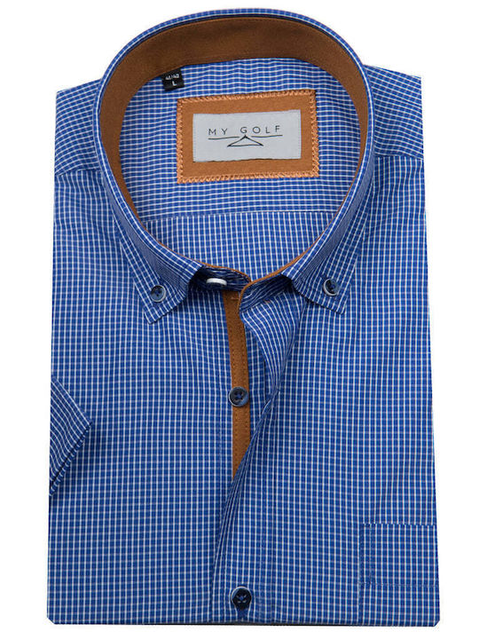 Short Sleeve Shirt in Regular Fit Checked Blue