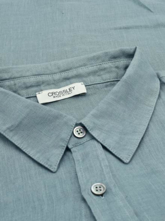 Cămașă Din In Cu Mâneci Scurte Albastru Petrol