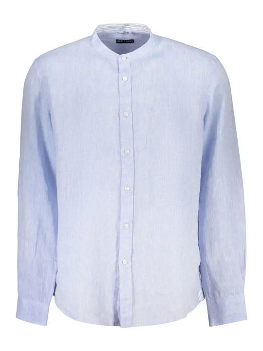 Long Sleeve Linen Shirt in Regular Fit Blue Azure