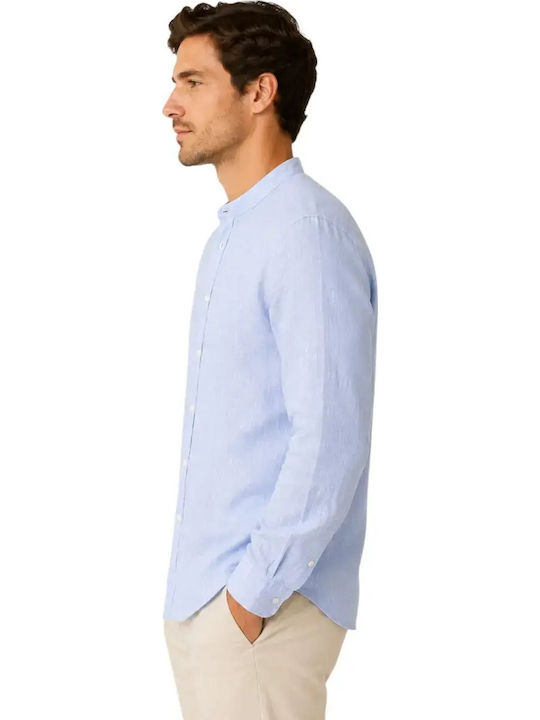 Long Sleeve Linen Shirt in Regular Fit Blue Azure