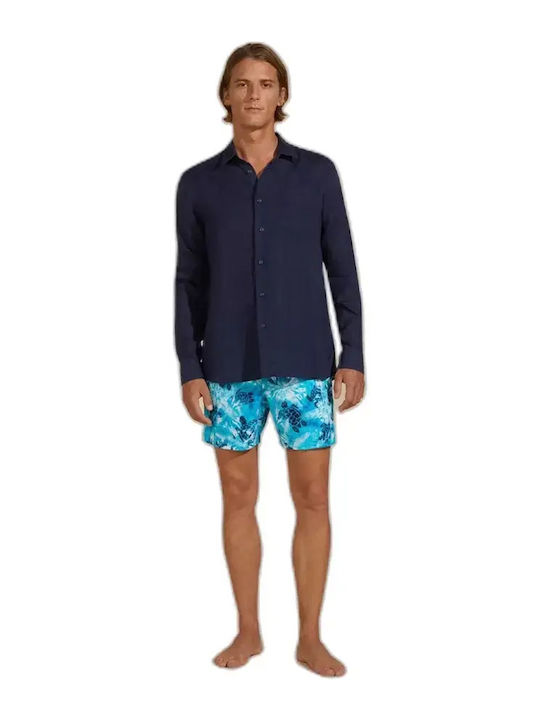 Short Sleeve Linen Shirt Bleu Marine