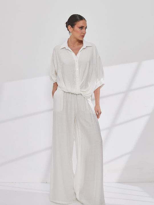 Women's Cream Set with High Rise Trousers