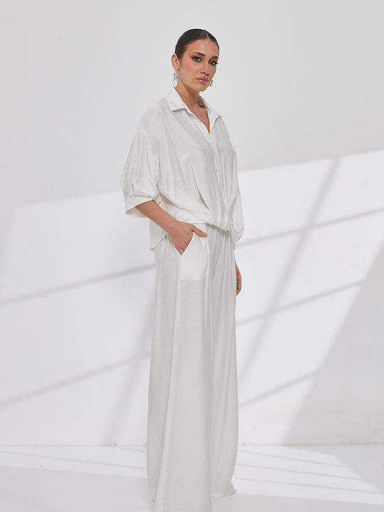 Women's Cream Set with High Rise Trousers