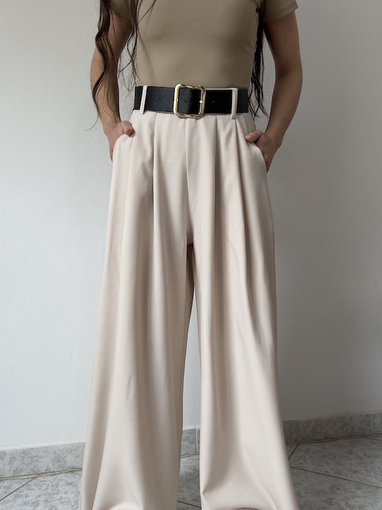 Women's High Rise Pantaloons with Rubber Band Beige