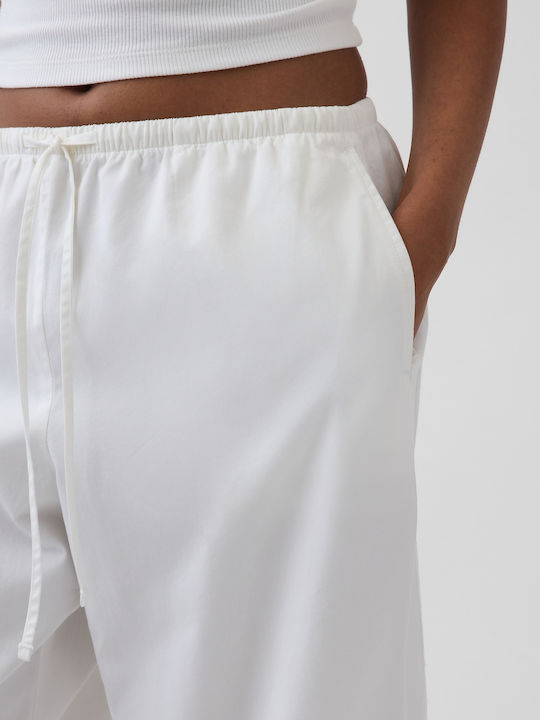Pantaloni Dama Din Țesătură Cu Elastic Off White