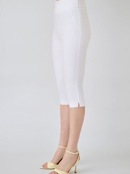Women's High Rise Fabric Capri Trousers in Slim Fit White