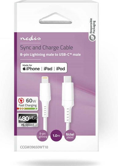 Nedis USB-C to Lightning Cable Λευκό 1m CCGW39650WT10