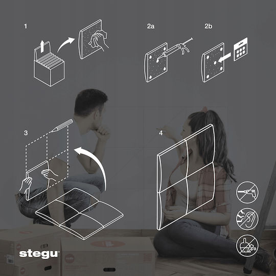 3D Πάνελ Τοίχου από MDF με Κόλλα / Αυτοκόλλητο Γκρι 60x30εκ.
