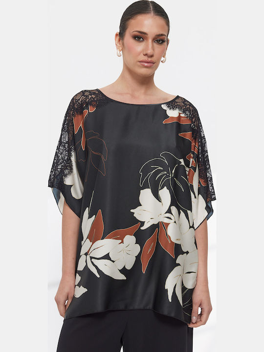 Long Sleeve Women's Denim Shirt Black Floral