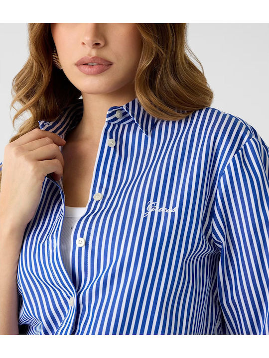 Long Sleeve Women's Denim Shirt Blue Striped