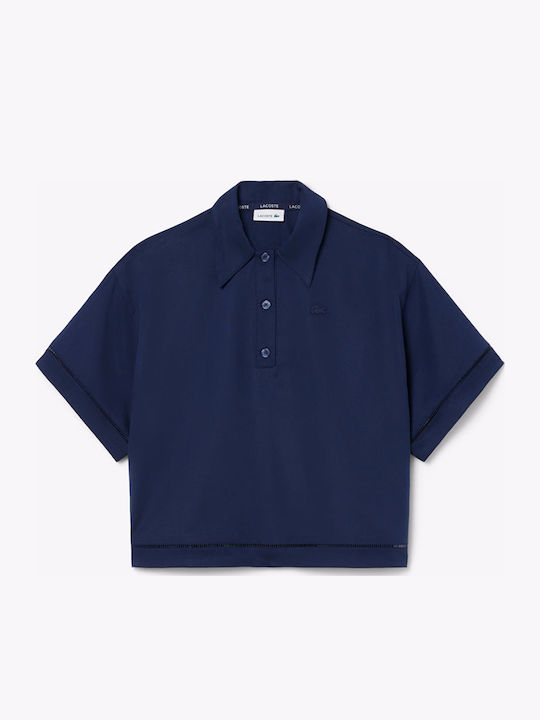 Κοντομάνικο Γυναικείο Λινό Πουκάμισο Darkblue