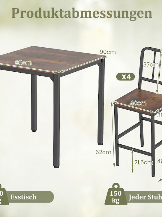 Bar Table with 4 Stools 90x90cm