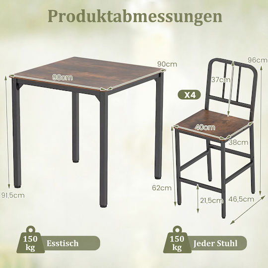 Costway Erweiterbares Bar Set Mit 4 Hockern 90x90cm
