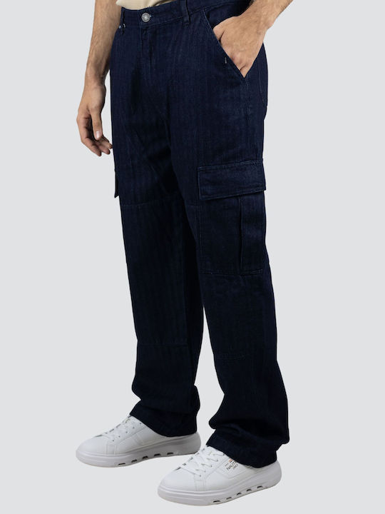 Men's Cargo Jeans Pants with Loose Fit Blue