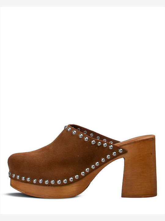 Mules With Heel In Brown Colour