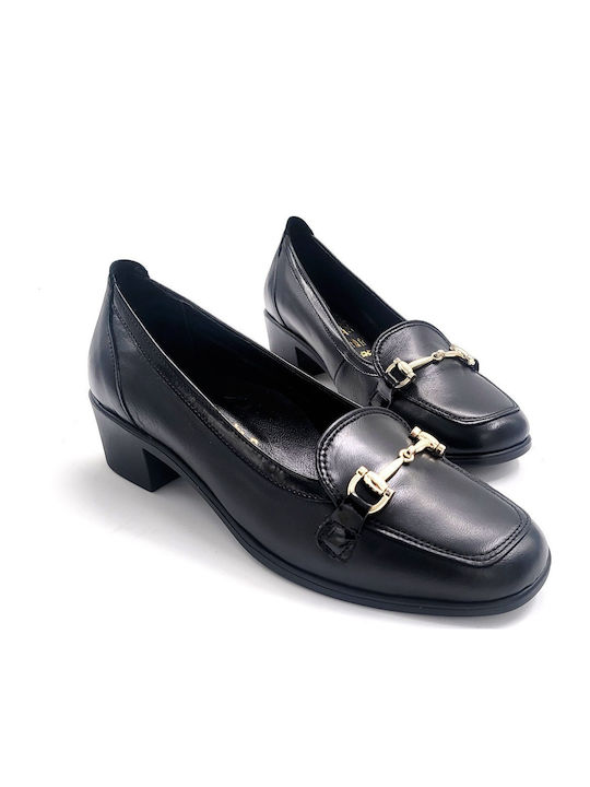 Δερμάτινες Pumps με Χαμηλό Absatz Μαύρες