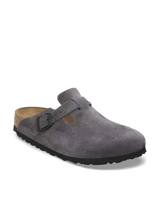 Birkenstock Γυναικεία Δερμάτινα Σαμπό Γκρι