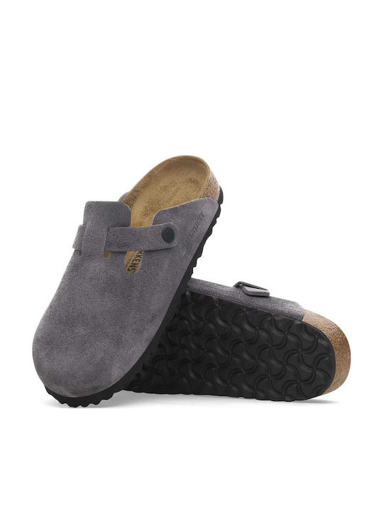 Birkenstock Γυναικεία Δερμάτινα Σαμπό Γκρι