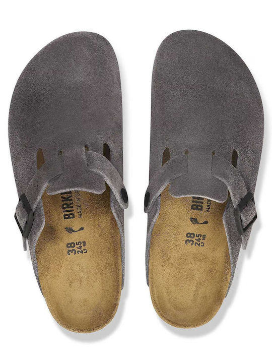 Birkenstock Γυναικεία Δερμάτινα Σαμπό Γκρι