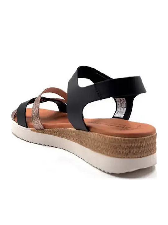 Leather Women's Flat Sandals Flatforms Black