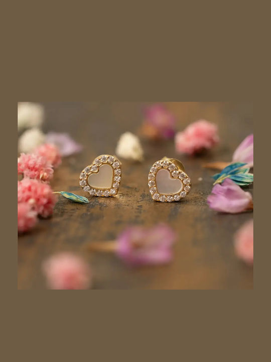 Kids Earrings Studs Heart Made of 9K Gold