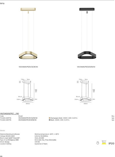 VK Lighting Lumini Suspendate Auriu LED Cu Lumină Alb Cald