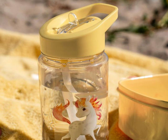 Filibabba Kids Water Bottle Unicorn Plastic with Straw Transparent 400ml