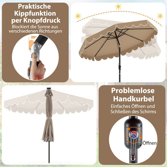Umbrelă Profesională de Pardoseală Rotundă Metalică Maro cu Iluminare LED Φ3m