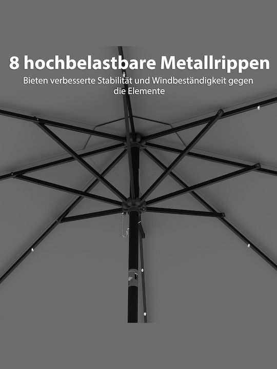Professioneller Rundschreiben Garten- und Terrassen-Sonnenschirm Metall Grau mit LEDs Durchmesser 3m NP13192GR