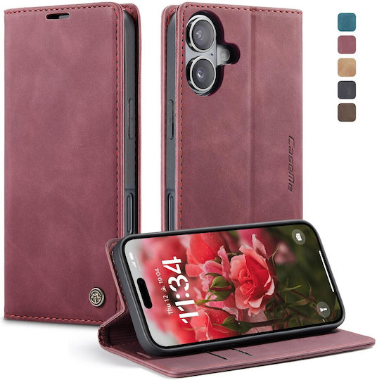 Caseme 013 iPhone 16 Ретро Кожен Калъф Книга Червен