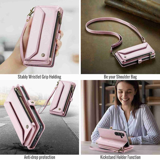 Caseme 008 Samsung Galaxy A35 Θήκη Πορτοφόλι Αποσπώμενη Θήκη Σιλικόνης Pink