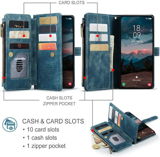 Caseme C30 Samsung Galaxy S26 5g Card Slots Zipper Wallet Leather Case Blue