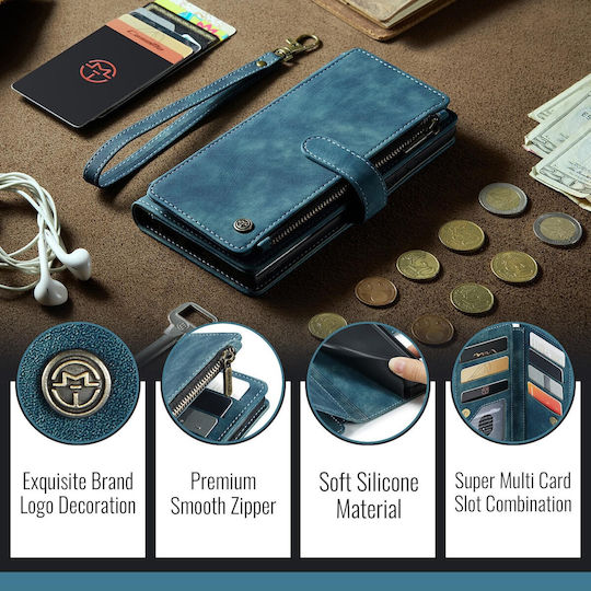 Caseme C30 Samsung Galaxy S25 Ultra 5g Card Slots Zipper Wallet Synthetic Leather Case Blue